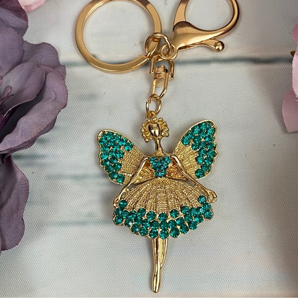 Whimsical Green Crystal Angel Fairy Keychain Charm - Picture 4 of 10